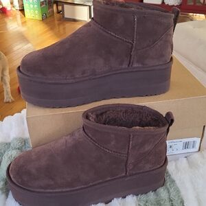 UGG Chocolate Brown Suede Platform Boots